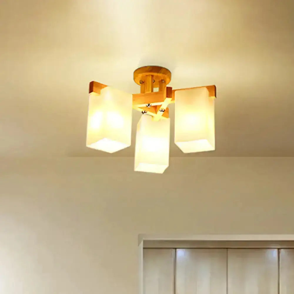 Nordic wood and cuboid cream glass ceiling lamp living room light