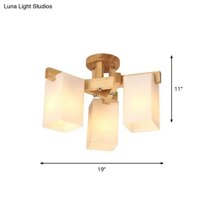 Nordic wood and cuboid cream glass ceiling lamp living room light