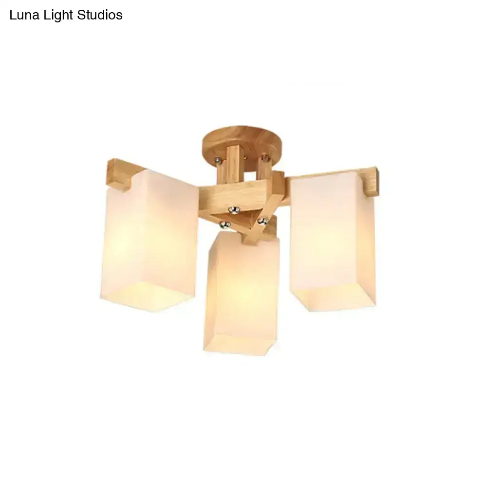 Nordic wood and cuboid cream glass ceiling lamp living room light