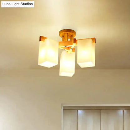 Nordic wood and cuboid cream glass ceiling lamp living room light
