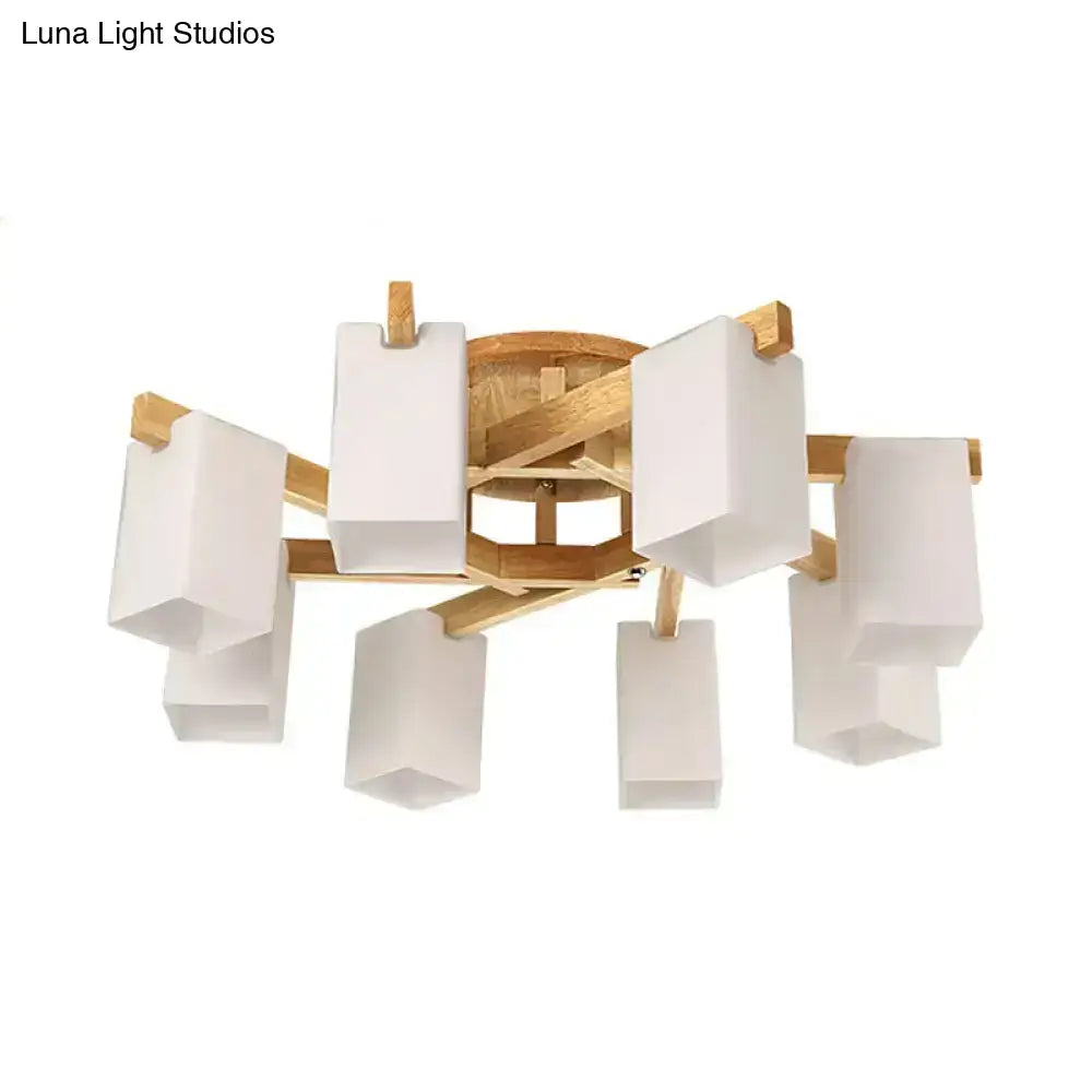 Nordic wood and cuboid cream glass ceiling lamp living room light