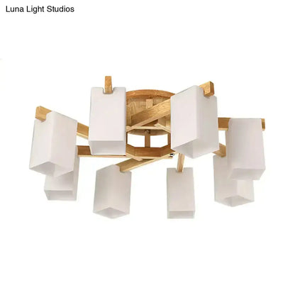 Nordic wood and cuboid cream glass ceiling lamp living room light