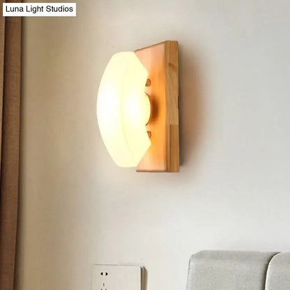 Nordic wood and frosted white glass wall light – bedroom sconce