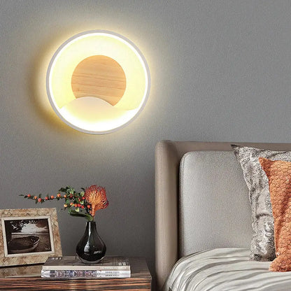 Nordic wood and led wall light – bedroom concentric ring decor