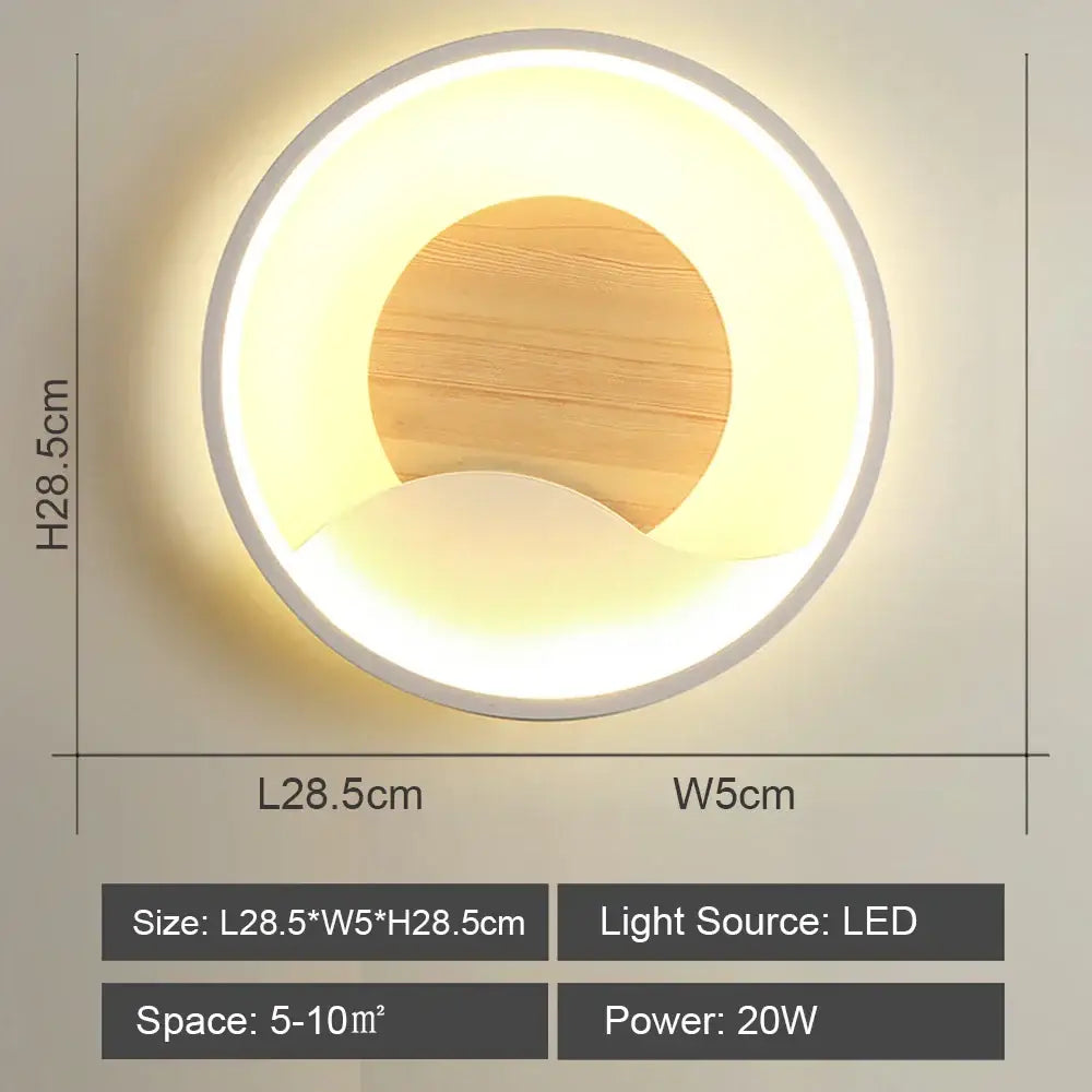 Nordic wood and led wall light – bedroom concentric ring decor