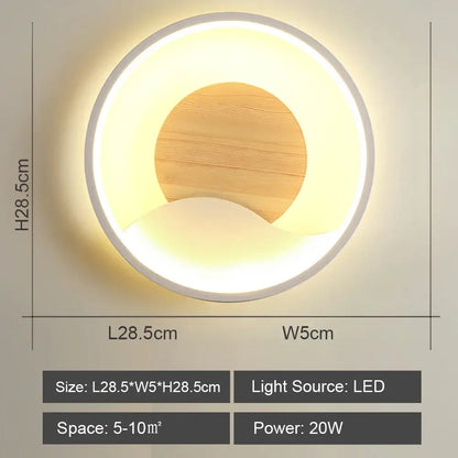 Nordic wood and led wall light – bedroom concentric ring decor