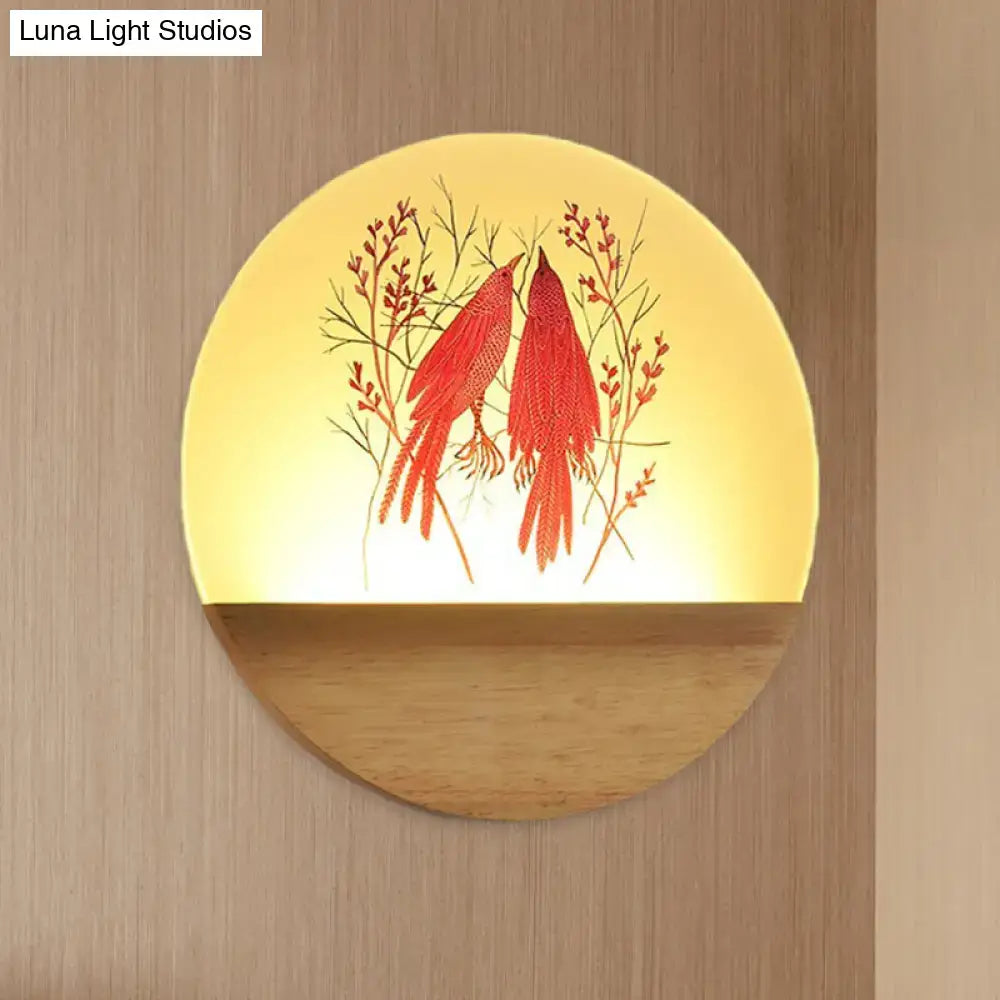 Nordic wood bird acrylic wall lamp bedroom led fixture