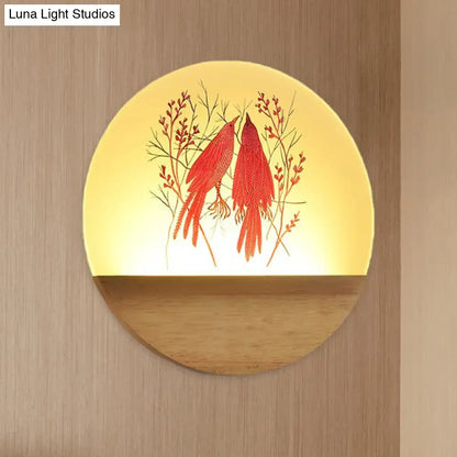 Nordic wood bird acrylic wall lamp bedroom led fixture