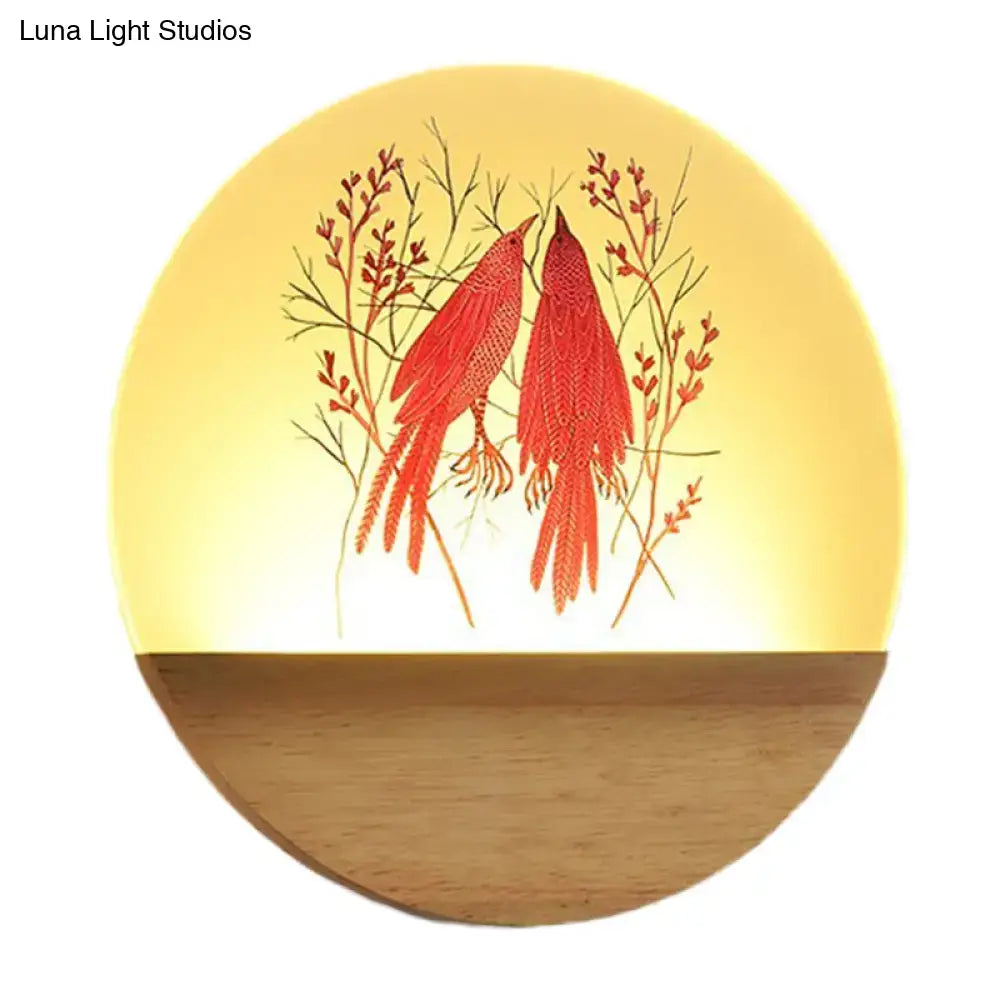Nordic wood bird acrylic wall lamp bedroom led fixture