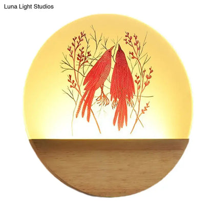 Nordic wood bird acrylic wall lamp bedroom led fixture