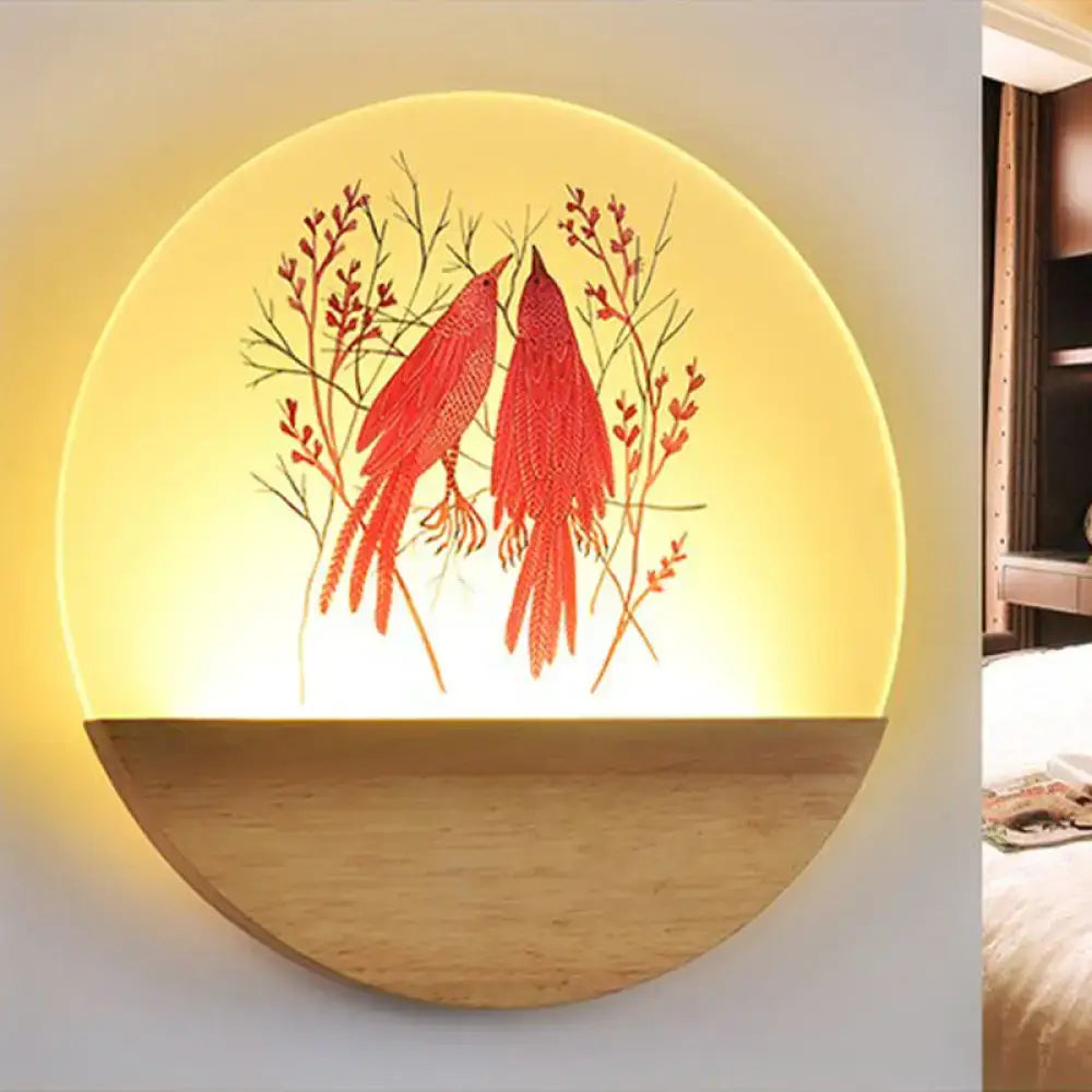 Nordic wood bird acrylic wall lamp bedroom led fixture