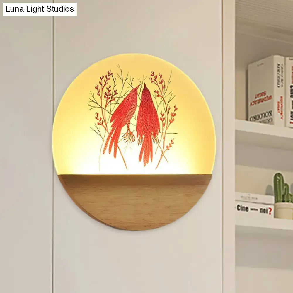 Nordic wood bird acrylic wall lamp bedroom led fixture