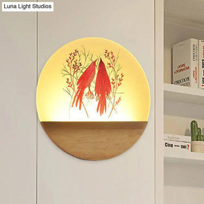 Nordic wood bird acrylic wall lamp bedroom led fixture