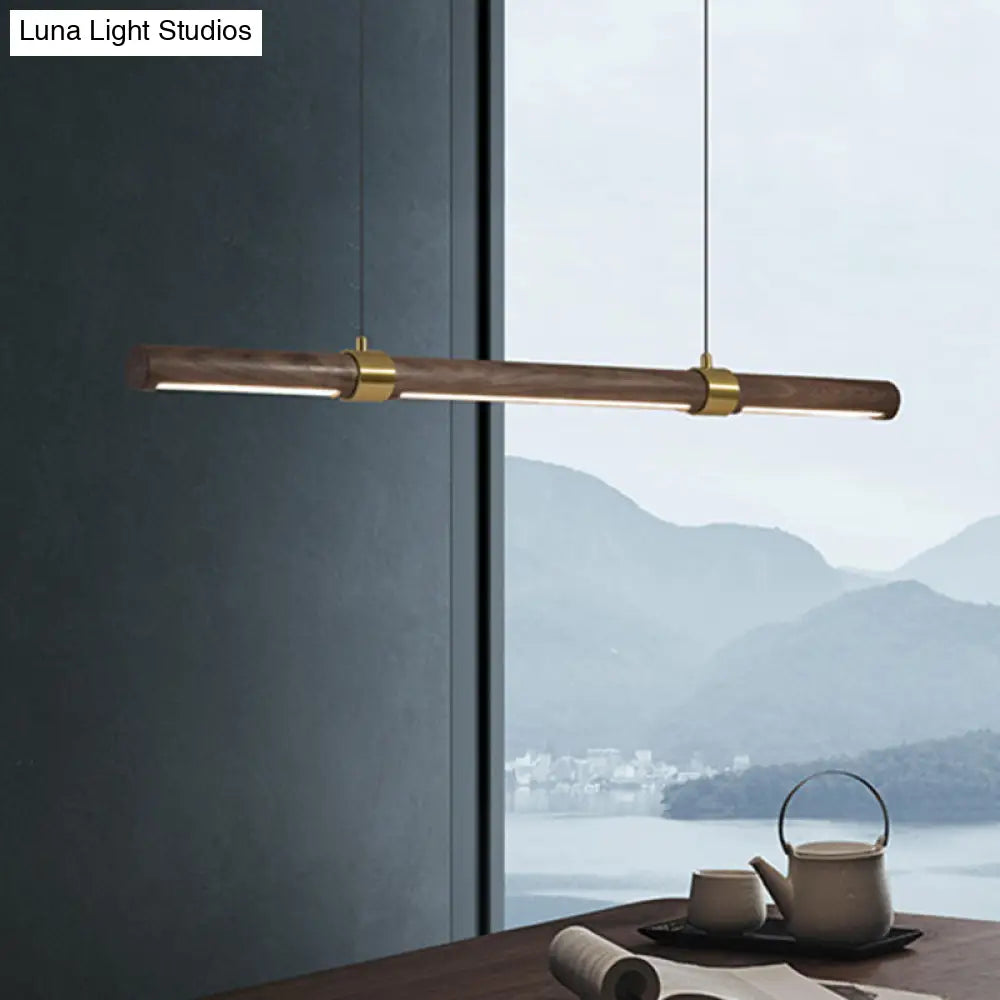 DecorBites™ Nordic Wood Island Pendant LED Strip Light in Brown for Dining Table