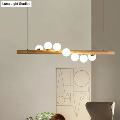 DecorBites™ Nordic Wood Island Pendant with Globe Glass Light for Dining Room in Beige