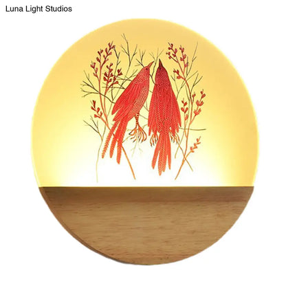 DecorBites™ Nordic Wood Sconce with LED Mural Light, Deer/Bird Patterned Acrylic Shade - Ideal for Bedroom Wall Mount