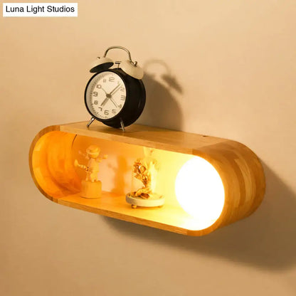 Nordic wood wall lamp with shelf bedroom light fixture