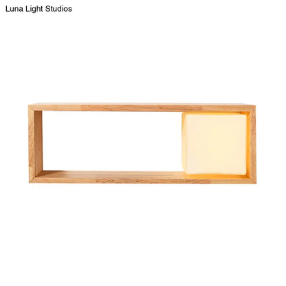 DecorBites™ Nordic Wood Wall Sconce with Rack Feature - Fillet/Right Angle Rectangle Design for Bedside Flush Mount