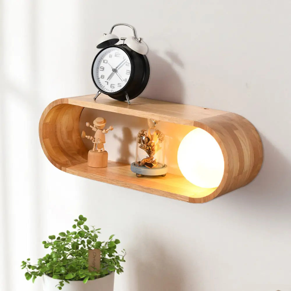 DecorBites™ Nordic Wood Wall Sconce with Rack Feature - Fillet/Right Angle Rectangle Design for Bedside Flush Mount