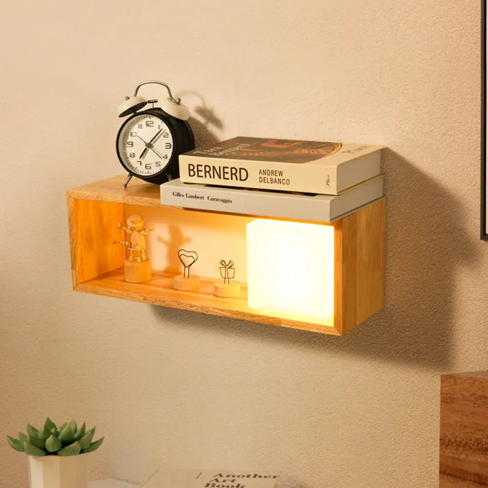 DecorBites™ Nordic Wood Wall Sconce with Rack Feature - Fillet/Right Angle Rectangle Design for Bedside Flush Mount