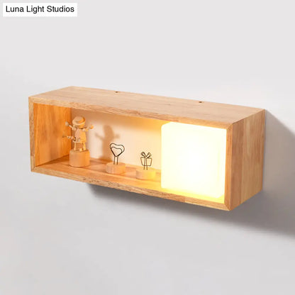 DecorBites™ Nordic Wood Wall Sconce with Rack Feature - Fillet/Right Angle Rectangle Design for Bedside Flush Mount