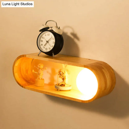 DecorBites™ Nordic Wood Wall Sconce with Rack Feature - Fillet/Right Angle Rectangle Design for Bedside Flush Mount