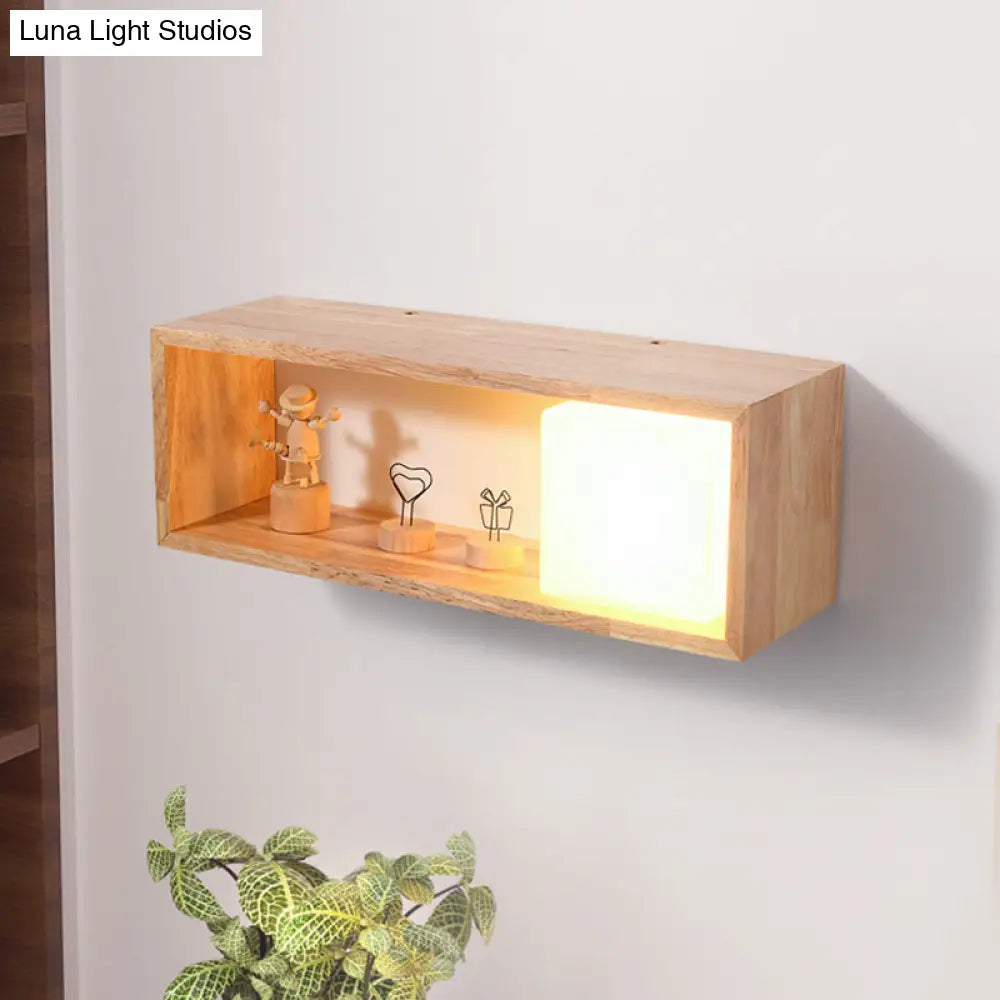DecorBites™ Nordic Wood Wall Sconce with Rack Feature - Fillet/Right Angle Rectangle Design for Bedside Flush Mount