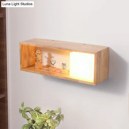 DecorBites™ Nordic Wood Wall Sconce with Rack Feature - Fillet/Right Angle Rectangle Design for Bedside Flush Mount