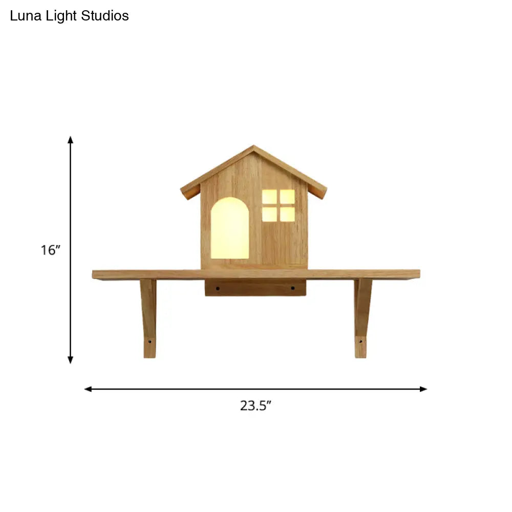 DecorBites™ Nordic Wooden LED Wall Sconce with Storage Shelf - Beige Lodge Wall Lamp - Warm/White Light