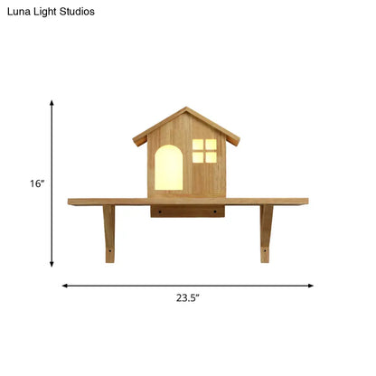 DecorBites™ Nordic Wooden LED Wall Sconce with Storage Shelf - Beige Lodge Wall Lamp - Warm/White Light