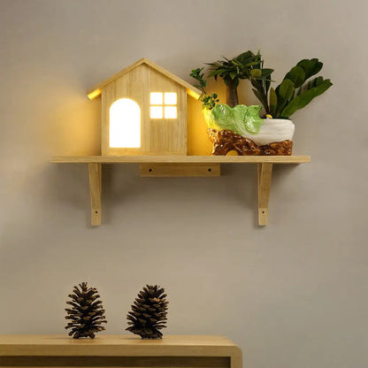 DecorBites™ Nordic Wooden LED Wall Sconce with Storage Shelf - Beige Lodge Wall Lamp - Warm/White Light