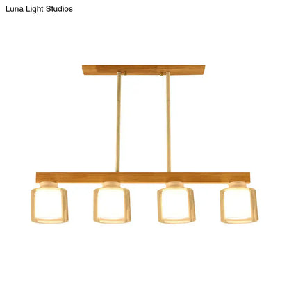 Nordic wooden linear pendant with glass shades for dining room