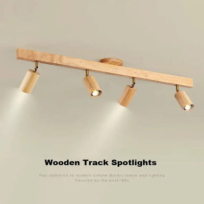 Nordic woodentrack led ceiling spotlight living room wooden light