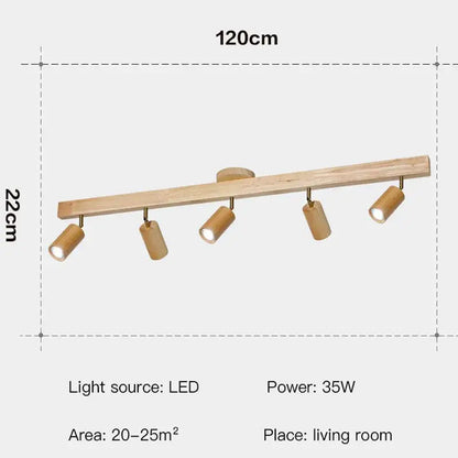 Nordic woodentrack led ceiling spotlight living room wooden light