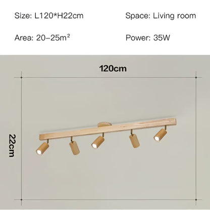 Nordic woodentrack led ceiling spotlight living room wooden light