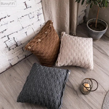 Nordic woven knit pillow cover living room button closure