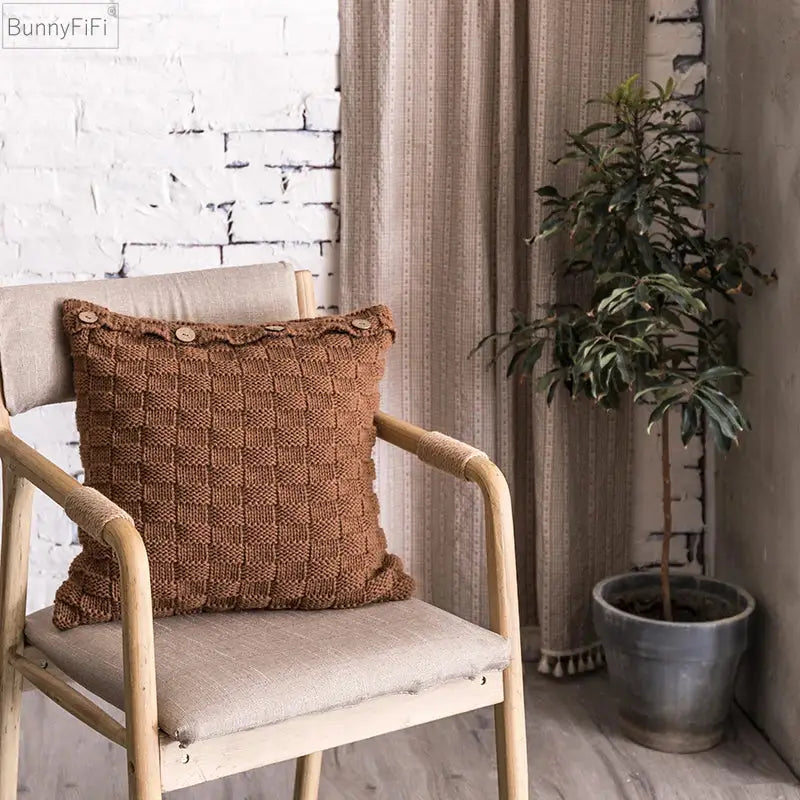 Nordic woven knit pillow cover living room button closure