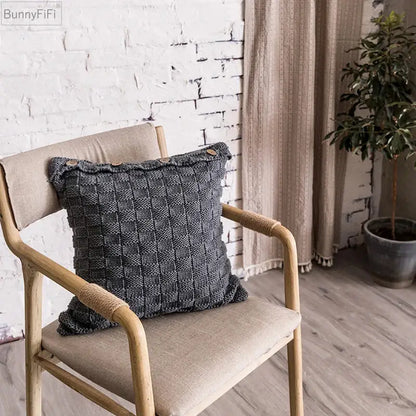 Nordic woven knit pillow cover living room button closure