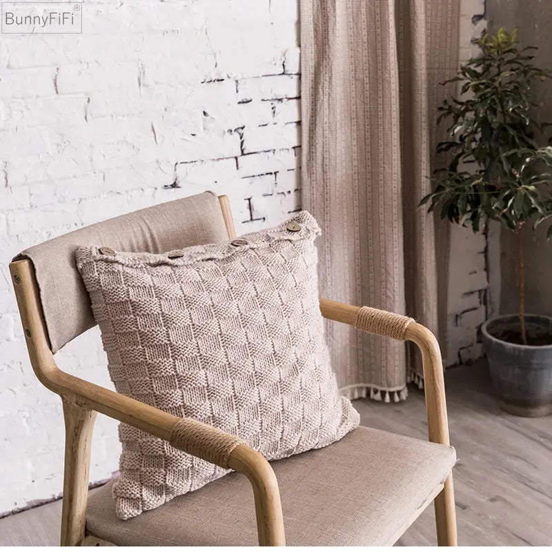 Nordic woven knit pillow cover living room button closure