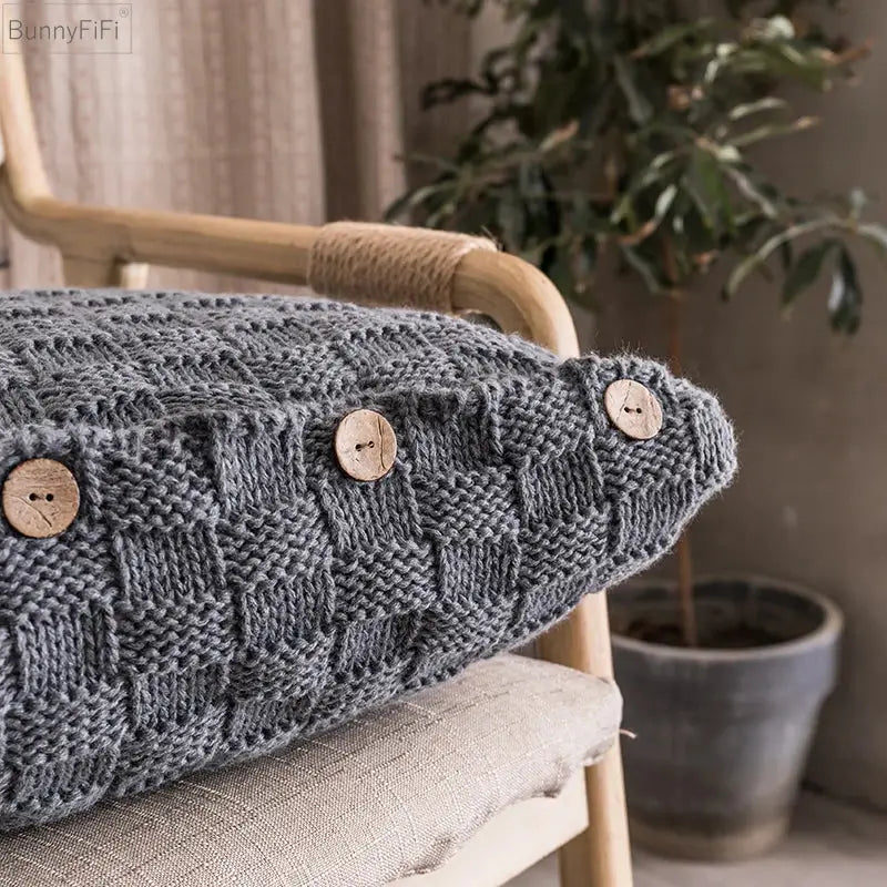 Nordic woven knit pillow cover living room button closure