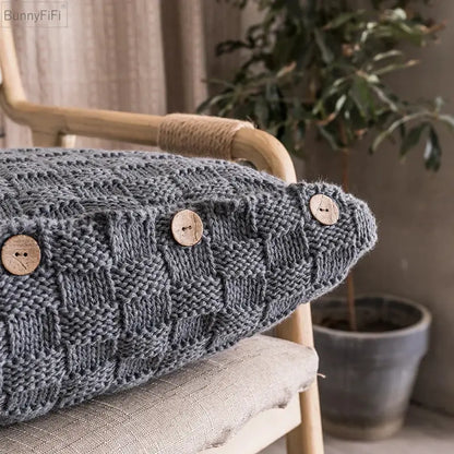 Nordic woven knit pillow cover living room button closure