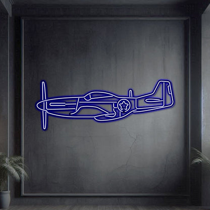 P-51 Mustang Metal Neon Aircraft Wall Art - NCN0055