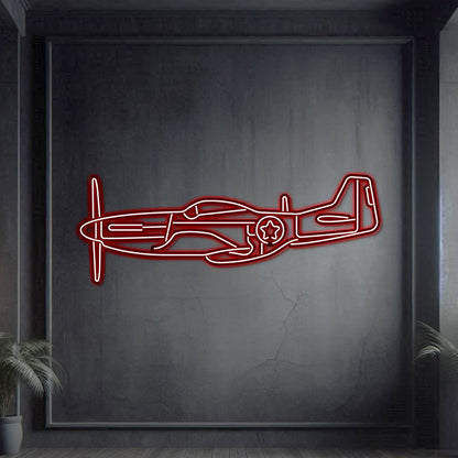 P-51 Mustang Metal Neon Aircraft Wall Art - NCN0055