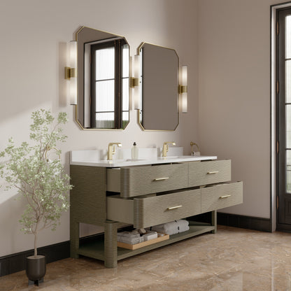 James Martin Lucian 72" Double Bathroom Vanity, Pebble Oak