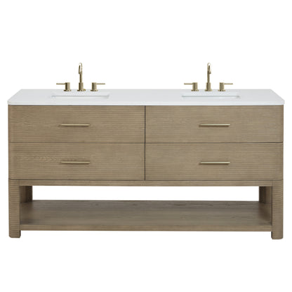 James Martin Lucian 72" Double Bathroom Vanity, Pebble Oak