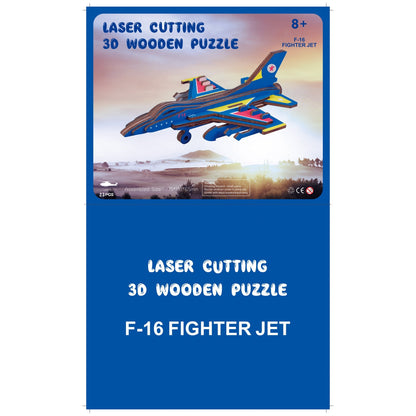 F-16 Fighter Plane Model Kit - Wooden Laser-Cut 3D Puzzle (23 Pcs)