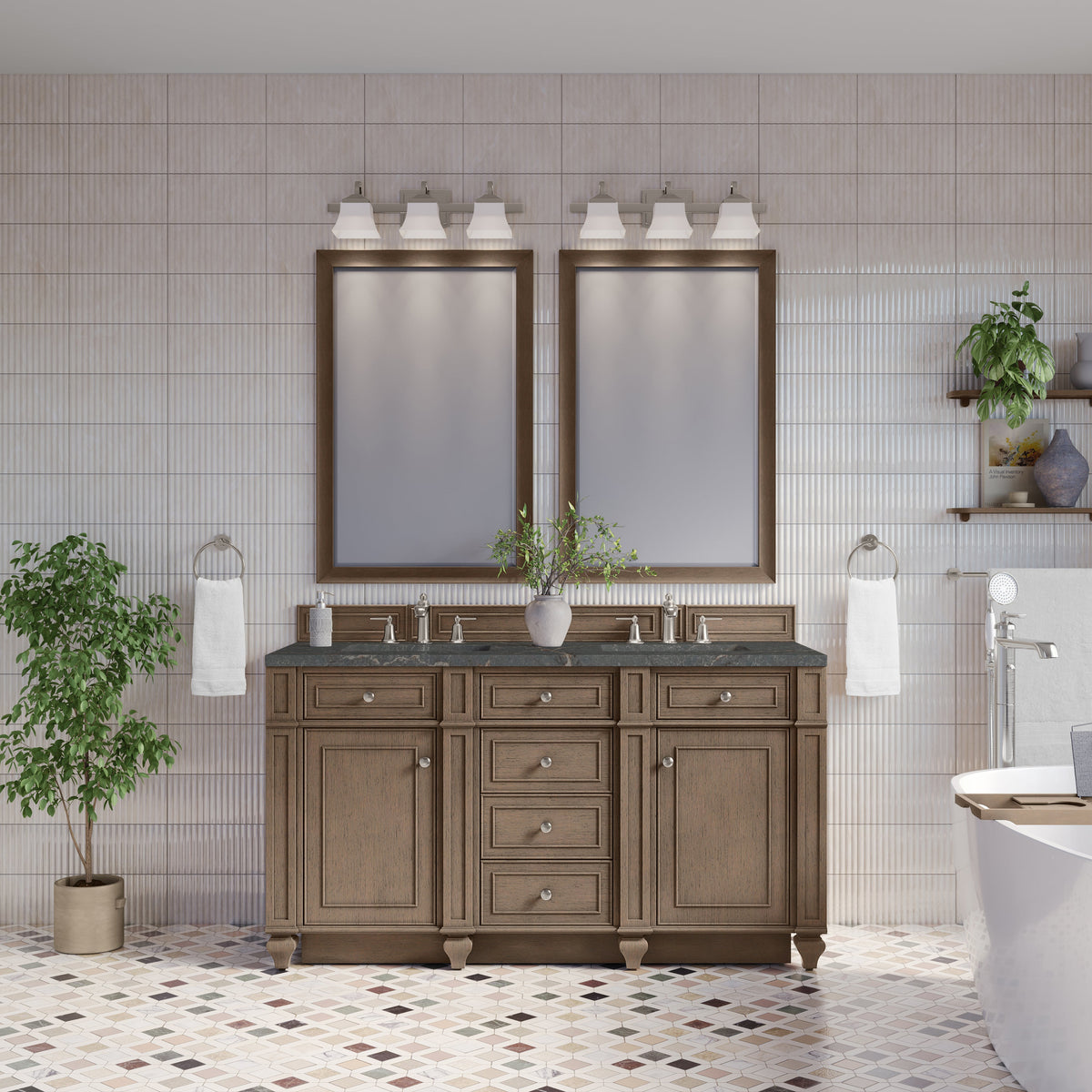 James Martin Bristol 60" Double Bathroom Vanity, Whitewashed Walnut