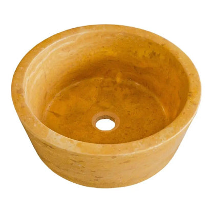 Oasis Gold Travertine Natural Stone Round Vessel Sink 16 Inch Bathroom