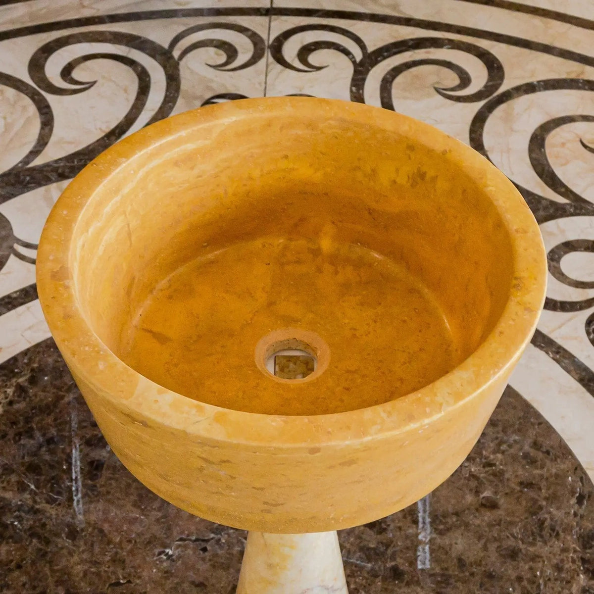 Oasis Gold Travertine Natural Stone Round Vessel Sink 16 Inch Bathroom