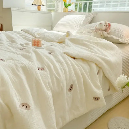 Off-white cherry embroidered double layer yarn summer quilt bedroom